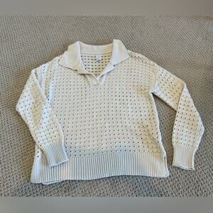 Joie Open Stitch/Weave Sweater, Cream, Size Large, Polo, Cozy, Comfy